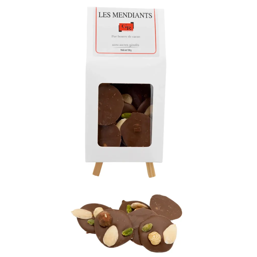 Mendiants au chocolat au lait 41 % sans sucre
